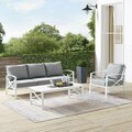 Claustro Outdoor Sofa Set, Gray & White - Sofa, Arm Chair & Coffee Table - 3 Piece CL3036206